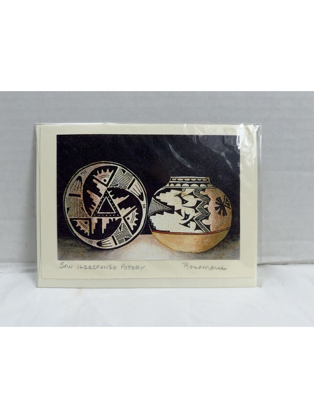 Vintage San Ildefonso Pueblo Pottery Art Card By Rosemarie